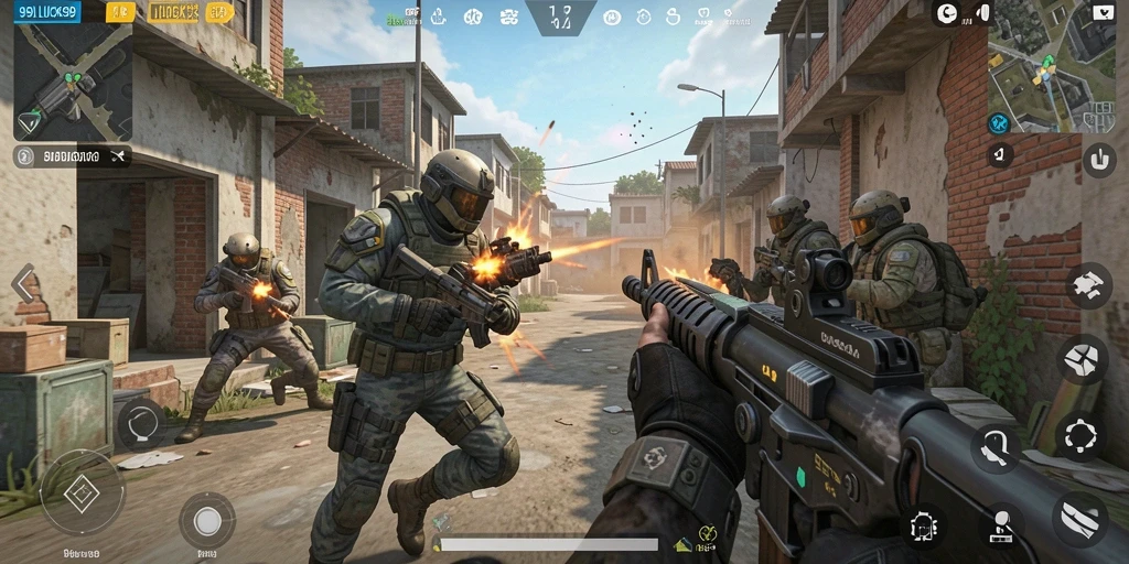 Tampilan gameplay mendebarkan dalam 99LUCK99 dengan aksi tembak-menembak.