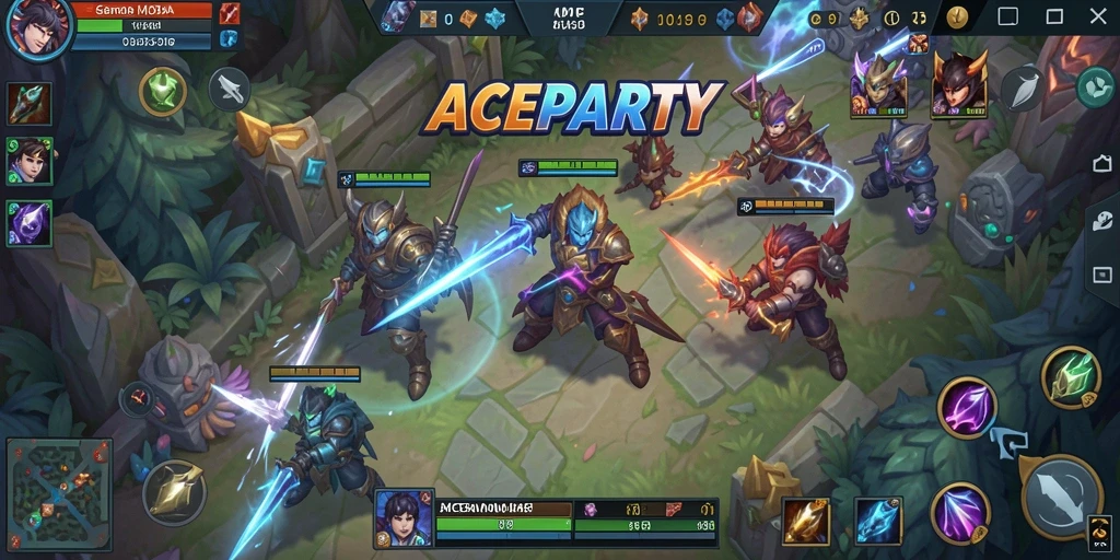 Tampilan seru gameplay ACEPARTY dalam pertandingan MOBA.