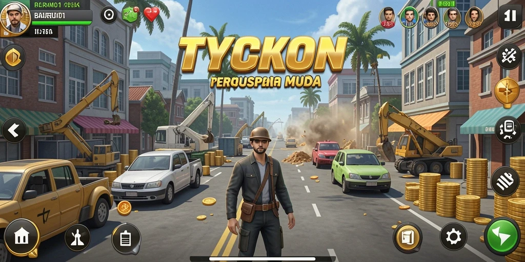 Tampilan gameplay dinamis dari BARU01 yang menunjukkan strategi bisnis.