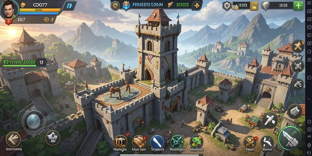 Tangkapan layar gameplay COO77 dengan menara yang siap bertempur.