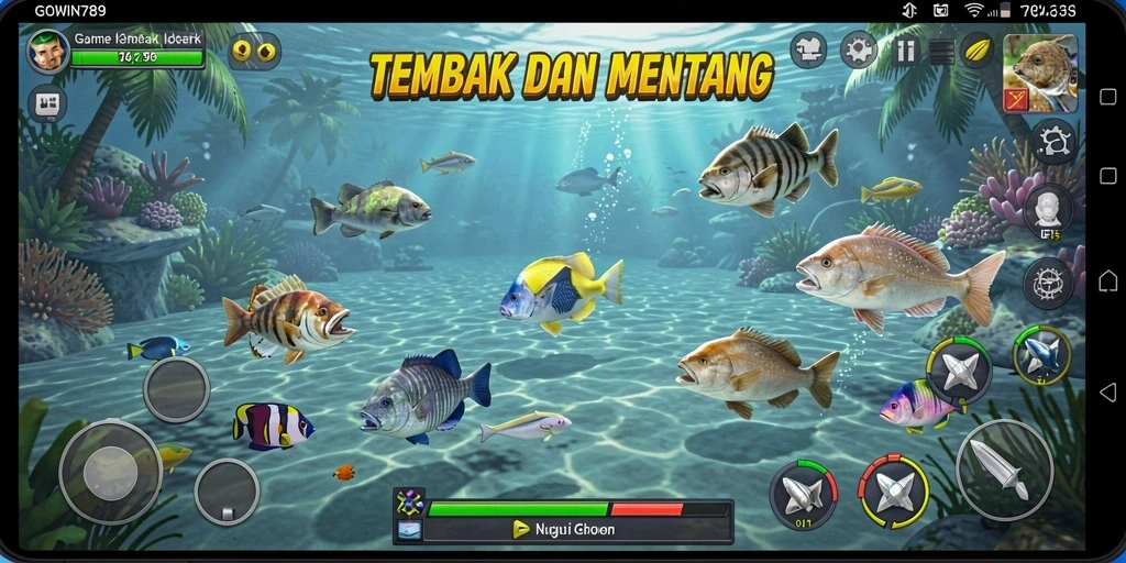 Tampilan gameplay GOWIN789 dengan aksi menembak ikan yang seru.