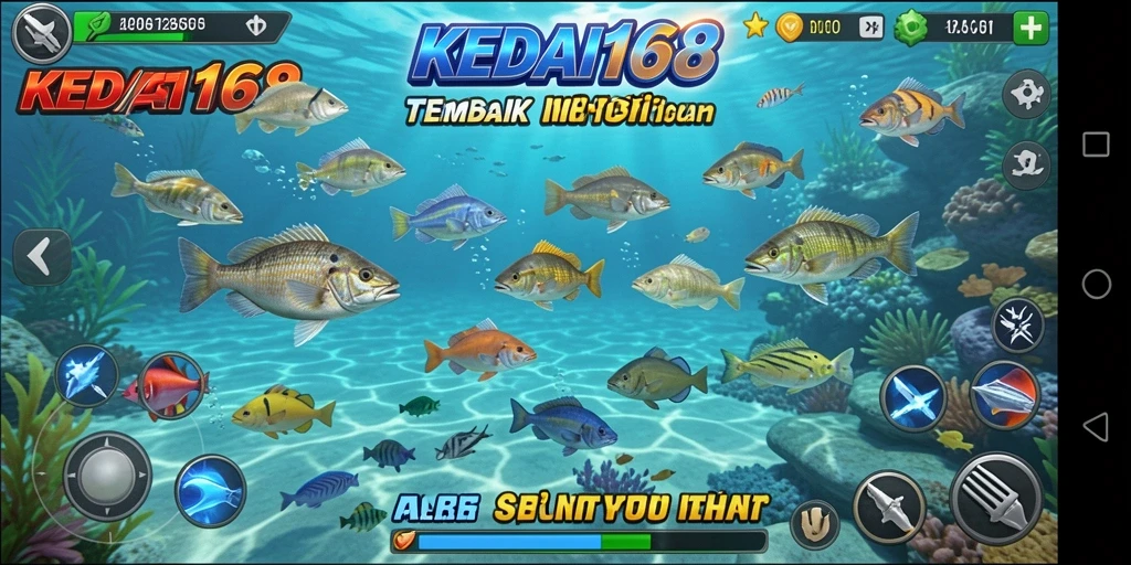 Tampilan gameplay KEDAI168 menampilkan aksi menembak ikan yang seru.