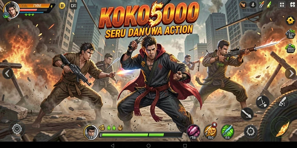 Screenshot intens gameplay KOKO5000 yang penuh aksi.