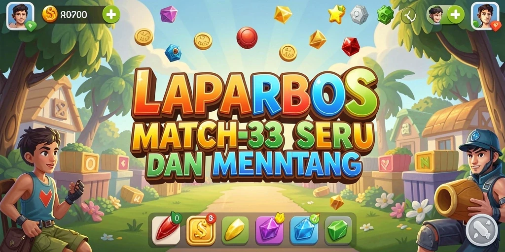 Screenshot utama LAPARBOS menampilkan aksi gameplay Match-3 yang seru.