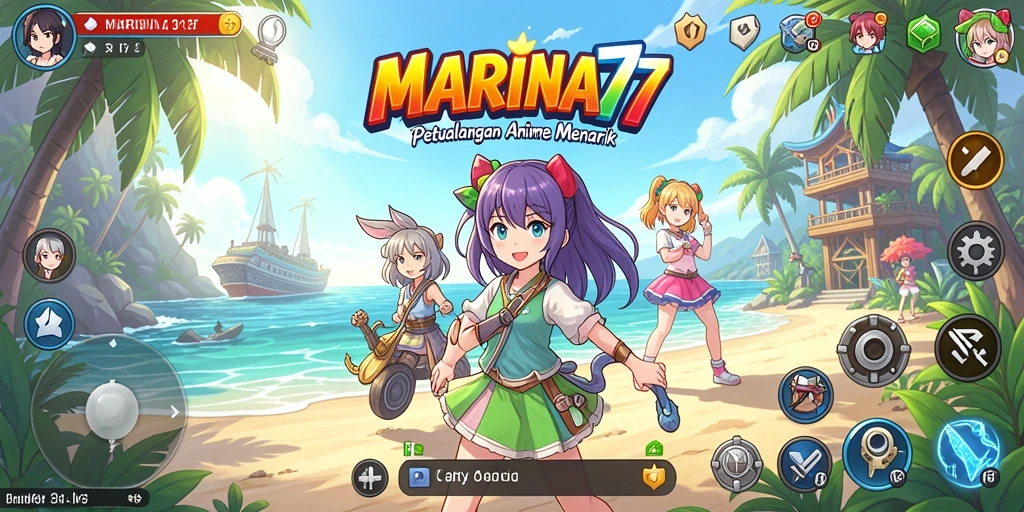 Screenshot utama MARINA77 menampilkan karakter Anime bertarung di latar belakang yang indah.