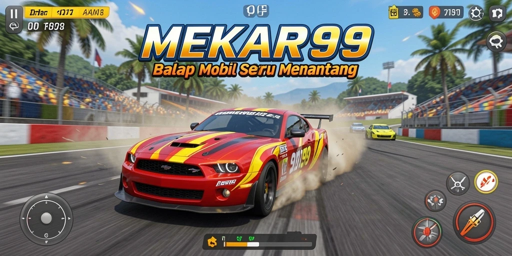 Tampilan utama gameplay MEKAR99 dengan aksi balap cepat.