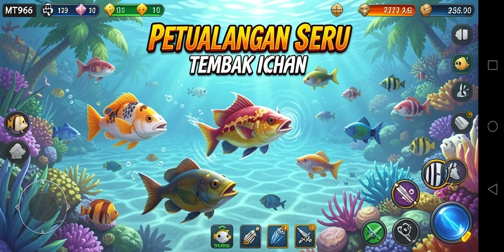 Screenshot gameplay MT966 yang menampilkan aksi seru menembak ikan.