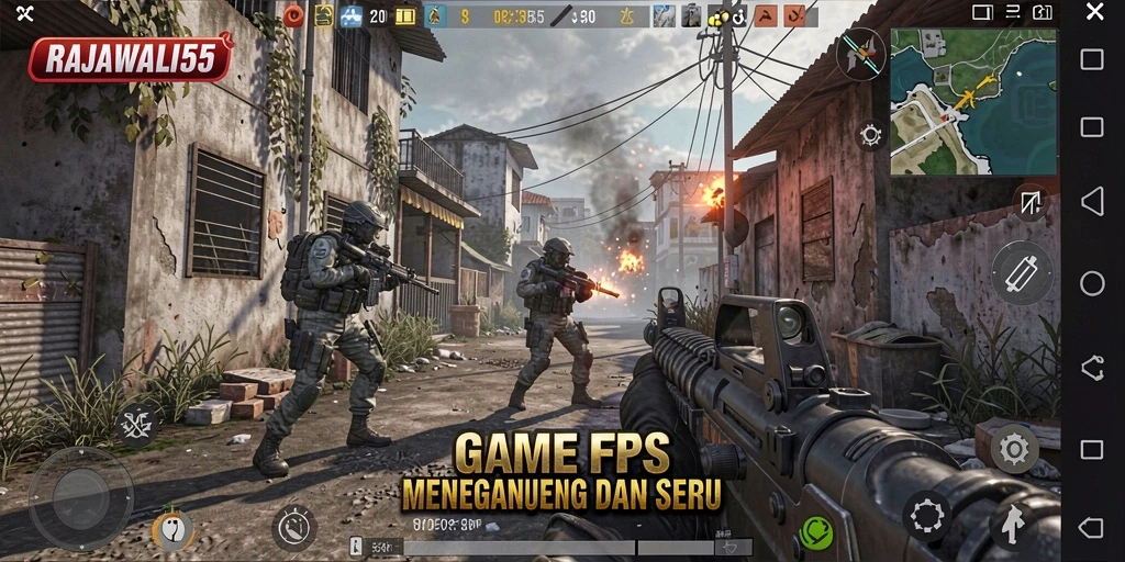 Screenshot aksi menegangkan dari <strong>RAJAWALI55</strong> selama pertempuran FPS.